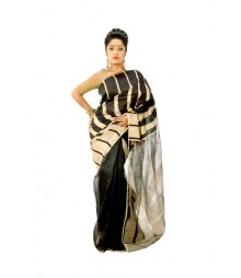 Sheeny Black & Cream Colour Traditional Silk Saree DSC0092